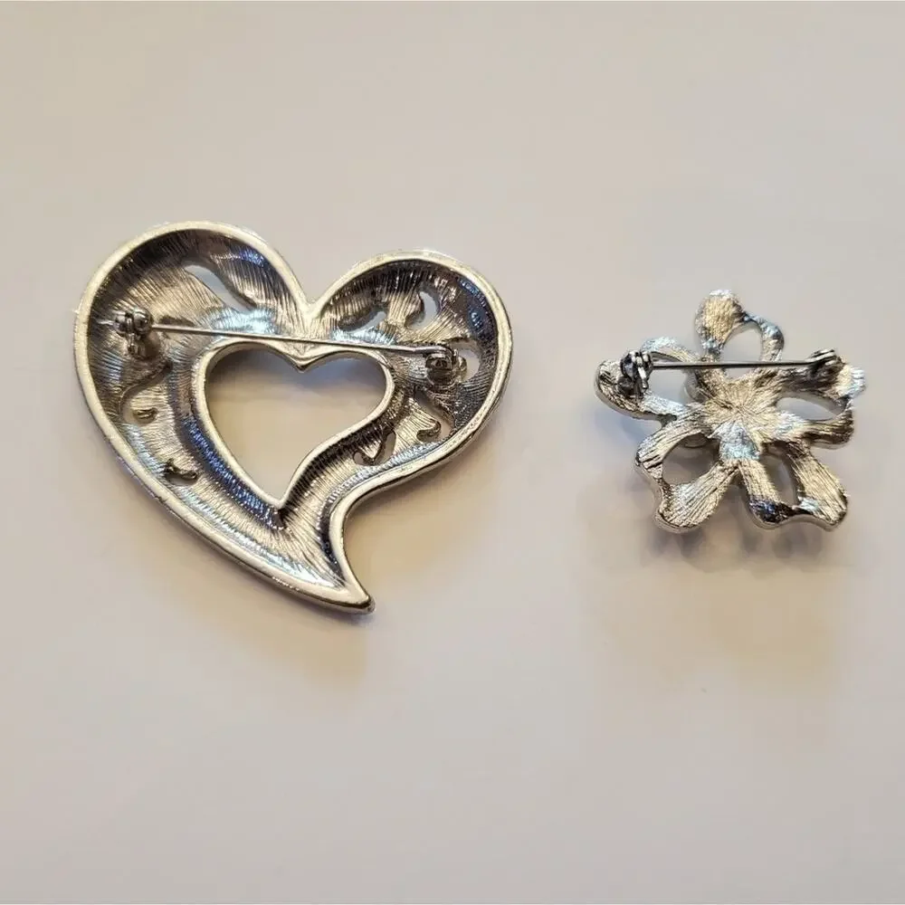 Lot of 2‎ floral boho heart shaped brooches
